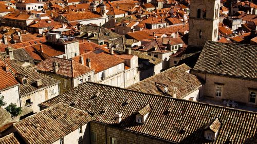 Stogai, Oranžiniai Stogai, Rudieji Stogai, Dubrovnik, Kroatija, Europa, Architektūra, Miesto Panorama, Bokštas, Dalmatija, Balkanai