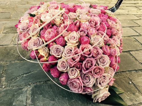 Rožės, Puokštė, Laidotuves, Gėlės, Širdies Formos