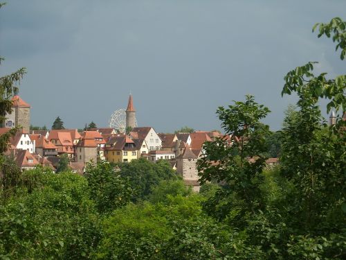 Rothenburg, Tauber, Miesto Vaizdas, Medžiai, Krūmas