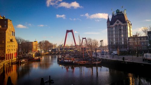 Rotterdam, Nyderlandai, Tiltas, Upė, Vanduo, Dangus