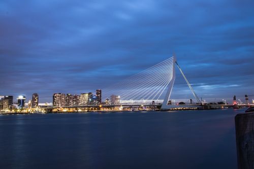 Rotterdam, Atspindys, Uostas, Naktis, Vanduo, Holland, Architektūra, Miestas, Upė, Europa, Olandų, Miesto, Centro, Miesto Panorama, Struktūra, Metropolis, Tiltas, Erasmus