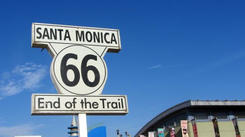 Maršrutas 66, Santa Monica, Jungtinės Valstijos, Signalas, Plakatas, Kelias, Greitkelis, Transportas, Juostos, Vadovauti