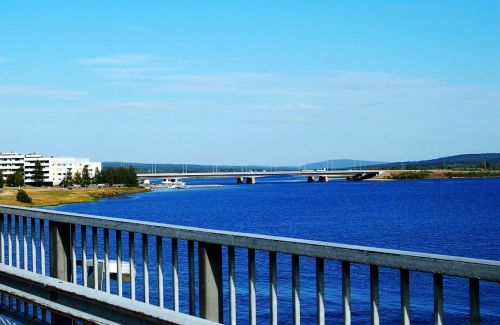 Rovaniemi, Finland, Gamta, Ežeras, Kraštovaizdis, Vanduo, Mėlynas, Taika, Ramybė, Miestas, Tiltas, Upė, Mėlynas Vanduo