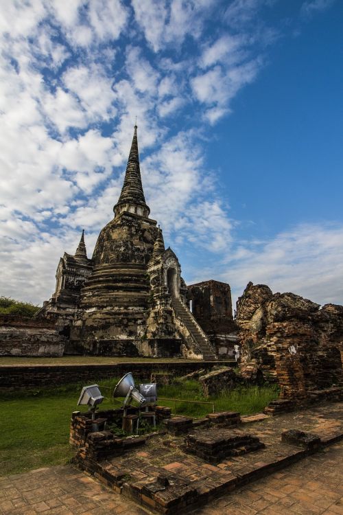 Griuvėsiai, Ayutthaya, Mėlynas Dangus, Tailandas, Senas