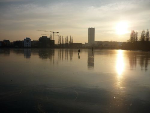 Rummelsburgo Įlanka, Berlynas, Žiema, Ledas, Skate, Čiuožėjas, Čiuožimo