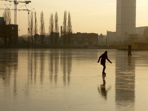 Rummelsburgo Įlanka, Berlynas, Žiema, Ledas, Skate, Čiuožėjas, Čiuožimo