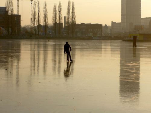 Rummelsburgo Įlanka, Berlynas, Žiema, Ledas, Skate, Čiuožėjas, Čiuožimo