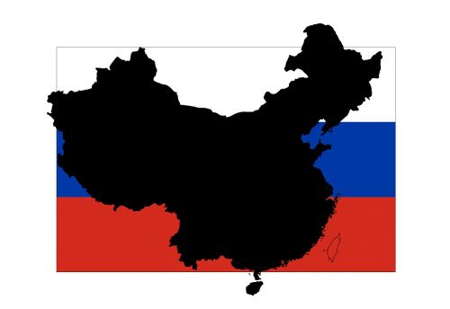 Rusija, Kinija, Žemėlapis, Vėliava, Raudona, Kontūrai, Sienos, Kinai, Rusų