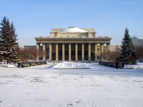 Rusija, Novosibirskas, Operos Rūmai, Žiema, Siberija