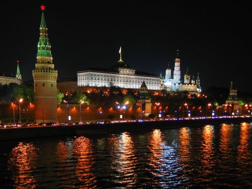 Rusija, Moscow, Kremlius, Naktis, Panorama