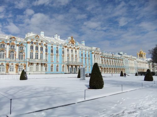 Rusija, Sankt Peterburgas, Pilis, Žiema, Sniegas, Katharina Didysis