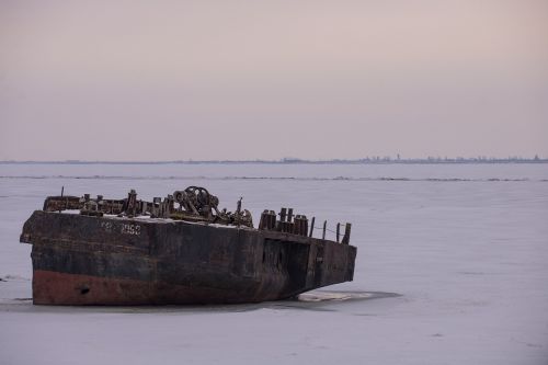 Rusty Ship, Valtis, Volga, Upė, Ledas, Žiemos Upė, Laivyba, Rūdys, Laivas