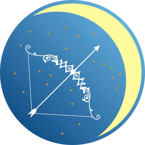 Sagittarius, Zodiako, Zodiako Ženklas, Žvaigždė, Mistikas, Ženklas, Įžymybės, Mėnulis, Naktis, Dangus, Simbolis, Naktinis Dangus, Lankas, Rodyklė, Nemokama Vektorinė Grafika