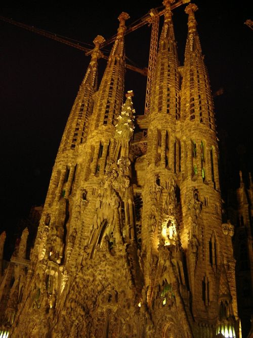 Sagrada Familia, Bažnyčia, Naktis, Ispanija, Barcelona