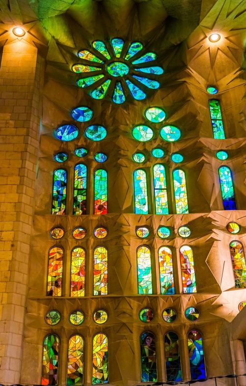 Sagrada Familia Katedra, Barcelona, Architektūra, Bažnyčia, Žinomas, Religija, Katalikybė, Orientyras, Ispanija, Gotika, Statyba, Europa, Krikščionybė, Interjeras, Vitražas
