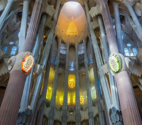 Sagrada Familia Katedra, Barcelona, Ispanija, Vitražas, Lubos, Architektūra, Bažnyčia, Žinomas, Religija, Gotika, Pastatas, Viduje, Senas, Viduramžių, Orientyras, Senovės, Turizmas, Miestas, Religinis