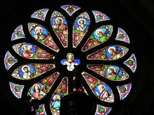 Saint Pierre, Katedra, Annecy, France, Vitražas, Langas, Rozetė, Dekoratyvinis, Spalvinga, Religinis