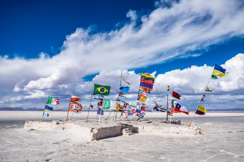 Salar De Uyuni, Bolivija, Vėliavos, Druskos Ežeras