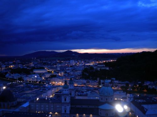 Salzburg, Naktis, Austria, Hohensalzburgo Tvirtovė, Vaizdas, Saulėlydis
