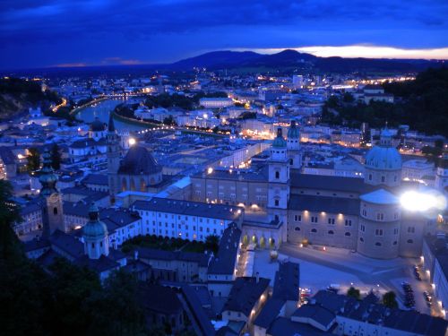 Salzburg, Naktis, Austria, Hohensalzburgo Tvirtovė, Vaizdas, Saulėlydis, Miestas, Atrodo, Vakaras