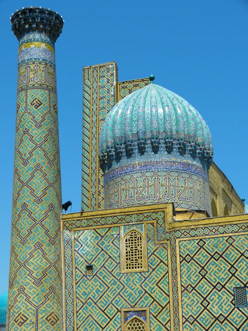Samarkandas, Registruojantis Kvadratas, Uzbekistanas, Sher Dor Madrassah, Smėlio Vieta, Erdvė, Madrėjos, Minaretas, Turkis, Majolika, Keramika, Plytelės
