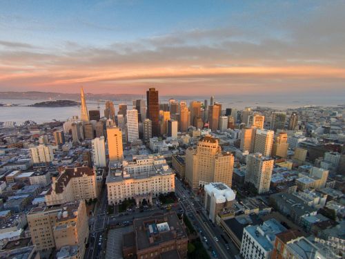 San Franciskas, Panorama, Architektūra, Drone, San Francisco Skyline, Miesto Panorama, Kalifornija, Turizmas, Dangoraižiai, Centro, Miestas, Miesto