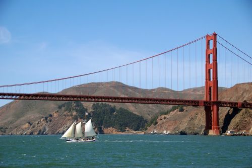 San Franciskas, Tiltas, Jungtinės Valstijos, Usa, Kalifornija, Kabantis Tiltas, Architektūra, Mėlynas, Raudona, Raudonasis Tiltas, Turistinė Vieta, Vanduo, Amerikietis, Kraštovaizdis, Įlanka, Valtis, Debesis, Šventė, Laisvalaikio Atostogos