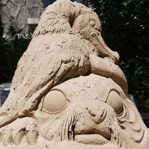 Smėlio Skulptūra, Meno Kūrinys, Pagamintas Iš Smėlio, Paukštis Ir Didelės Akys