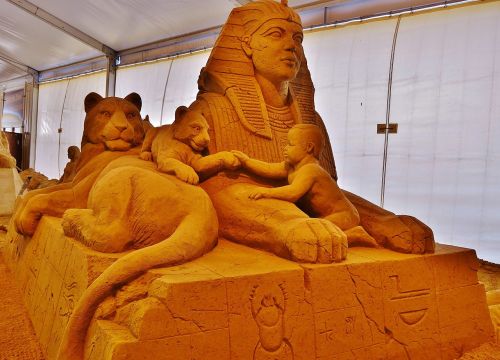 Smėlio Skulptūra, Modeliai, Meno Kūriniai, Sfinksas, Mitinės Būtybės, Liūto Figūra, Egiptas