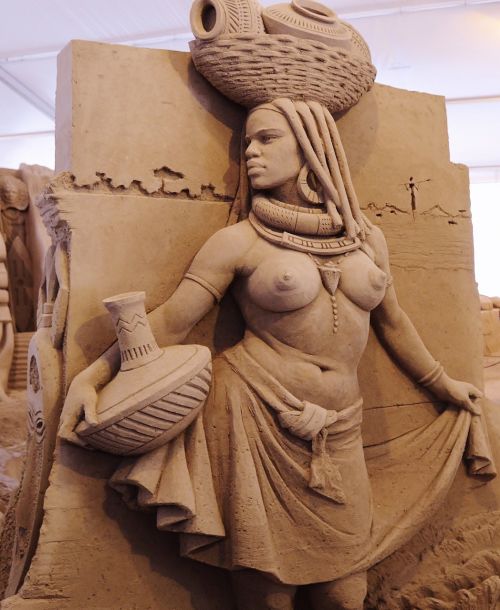 Smėlio Skulptūra, Meno Kūriniai, Mursi Moteris, Jaunas, Laivo Nešėjas, Sandworld, Afrika