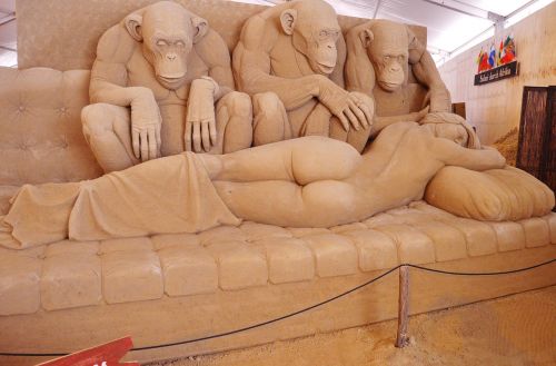 Smėlio Skulptūra, Moteris, Meno Kūriniai, Sandworld, Alfa Ir Miega, Afrika, Beždžionės, Paplūdimio Menas, Pristatymas