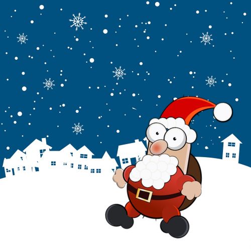 Santa, Kalėdos, Naktis, Žvaigždės, Sniegas, Miestas, Xmas, Šventė, Šventė, Žiema, Kortelė, Apdaila, Dangus, Laimingas, Linksmas, Pasveikinimas