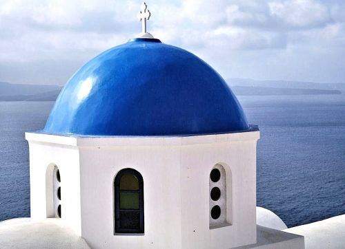 Santorini, Graikija, Sala, Mėlynas Kupolas, Pastatas, Architektūra