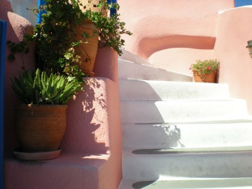 Santorini, Laiptas, Gėlės, Graikų Sala, Graikija, Kaldera