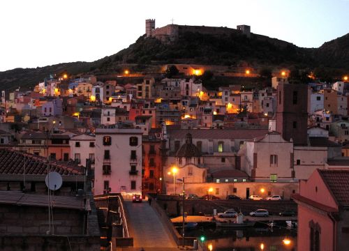 Sardinija, Bosa, Miestas, Vakaras, Italy