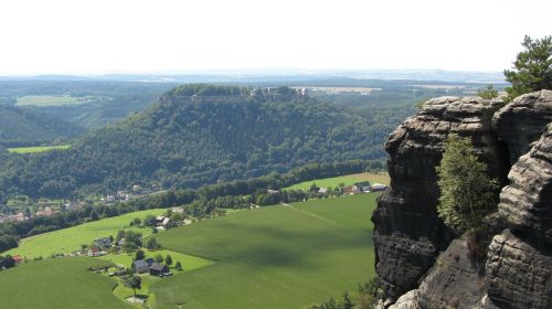 Saksonijos Šveicarija, Liilio Akmuo, Smiltainio Kalnas, Panoraminis Vaizdas Iš Lilienstein, Kraštovaizdis, Gamta, Pažvelk Į Königsteino Tvirtovę