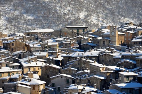 Scanno, Abruzzo, Sniegas, Žiema, Italy, Kalnas, Miestas