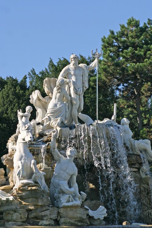 Skulptūra, Neptūno Fontanas, Schönbrunn Parkas, Vienna, Austria