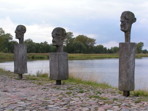 Skulptūra, Menas, Mediena, Ištemptas, Vyrai, Galvos, Wieck, Darß, Baltijos Jūra