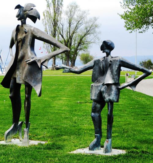 Skulptūra, Vyras, Vaikas, Ežero Parkas, Romanshorn, Ežero Konstanta, Šveicarija