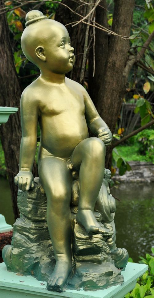Skulptūra, Parko Skulptūra, Atostogos, Kelionė, Turizmas, Tailandas, Berniuko Skulptūra Ant Uolos, Budizmas