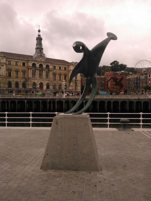 Skulptūra, Upė Nervión, Bilbao, Gudrus, Baskų Kraštas, Ispanija, Europa, Menas
