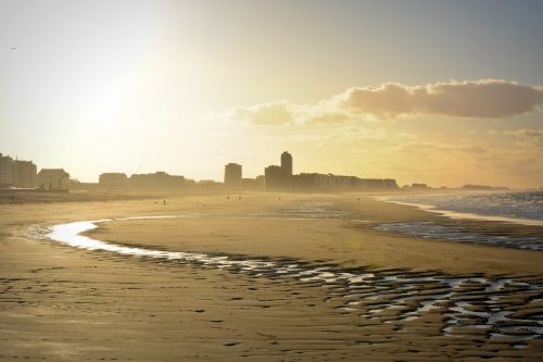 Jūra, Panorama, Vaizdas, Oostende, Saulės Šviesa, Pastatai, Horizontas, Papludimys