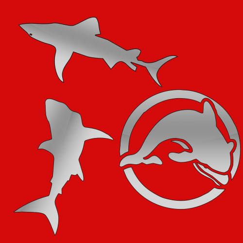 Jūros Gyvūnai, Ryklys, Delfinai, Vektorius, Raudona, Vanduo, Logotipas