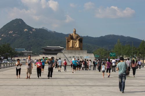 Gwanghwamun, Gyeongbokgung Rūmai, Jongno-Gu, Seulas, Pietų Korėja, Statula, Sejongno, Paminklas, Turistų Atrakcijos, Žmonės, Minios, Ekskursijos