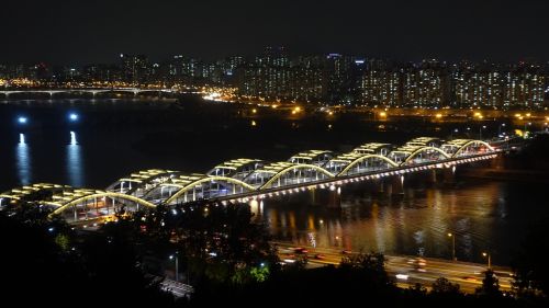 Seulas, Naktinis Vaizdas, Han Upė, Hangang Tiltas, Tiltas, Naktinė Fotografija, Naktinis Peizažas