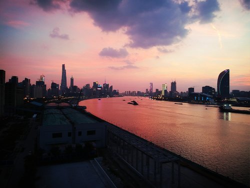 Šanchajus,  Huangpu,  Riverside,  Naktinis Vaizdas