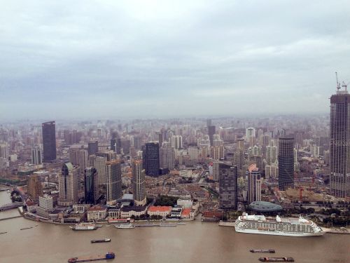 Šanchajus, Kinija, Orientacijos Perlas, Panorama, Nepastebėti, Debesuota Diena, Huangpu Upė
