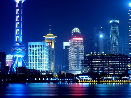 Šanchajus, Rytų Perlų Tv Bokštas, Naktinis Vaizdas, Kinijos Liaudies Respublika, Upė