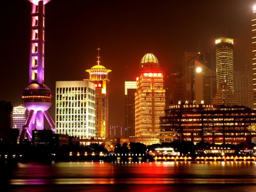 Šanchajus, Rytų Perlų Tv Bokštas, Naktinis Vaizdas, Kinijos Liaudies Respublika, Upė